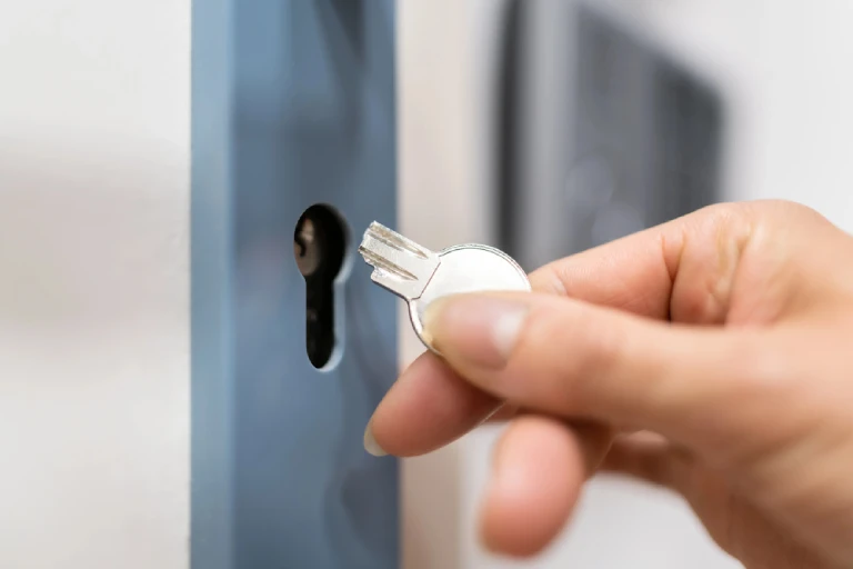 Broken key stuck in lock in Melbourne FL requiring professional locksmith extraction services.