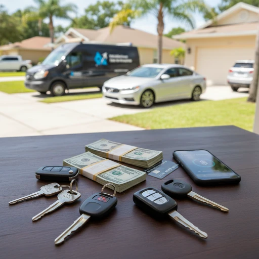 Professional mobile locksmith using specialized equipment to program a car key in a residential driveway in Melbourne, FL, demonstrating the on-site service and competitive pricing compared to a dealership.