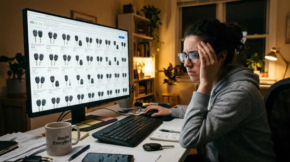 Brevard County driver comparing many replacement car key listings online and feeling unsure which key fob is right.