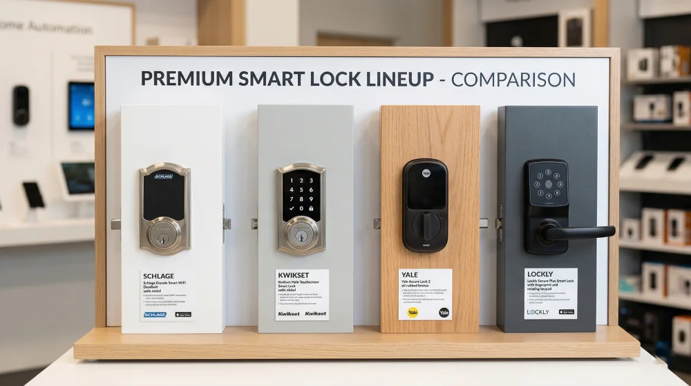 Comparison display of trusted smart lock brands for Airbnb rentals in Melbourne, FL